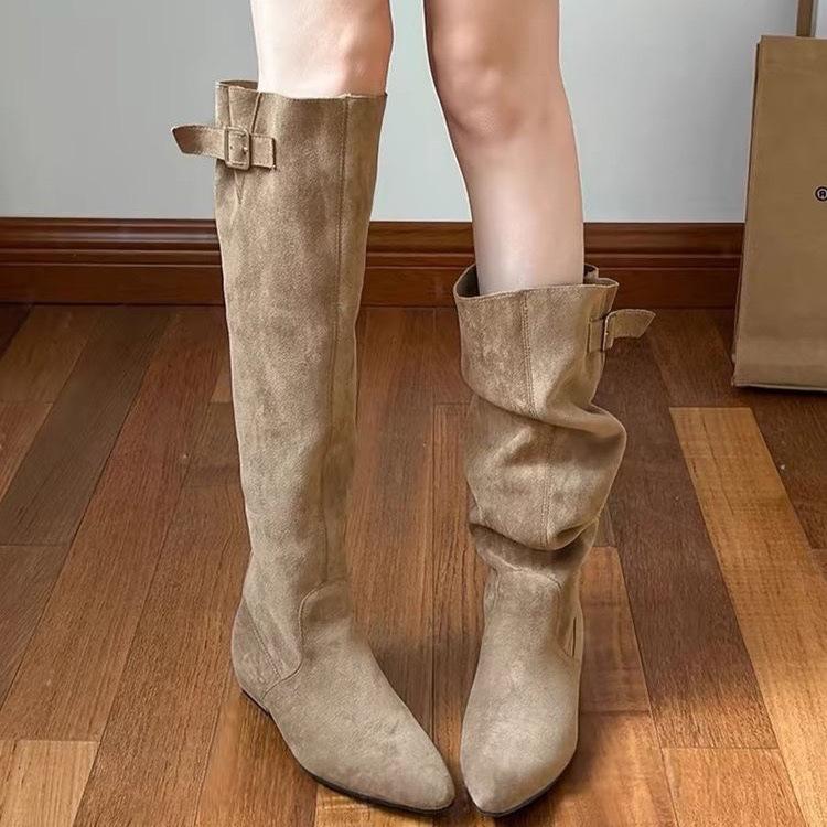 Maillard brown boots women's autumn new stacking boots pointed thin western cowboy high boots