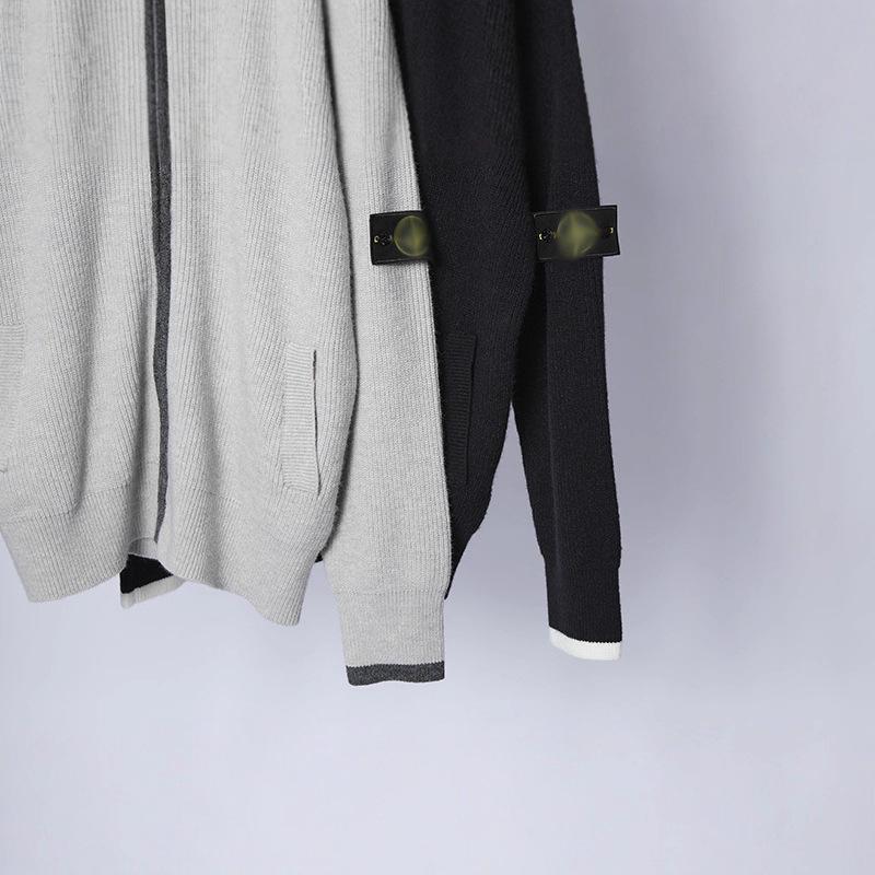 Унисекс Осенне-Зимний Кардиган на Молнии с Каменным Узором: Стойка воротника, Деталь с нашивкой, Двухцветный вязаный свитер