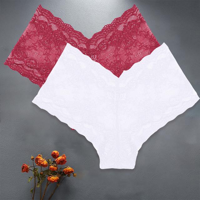 FINETOO 2PCS/Set High Waist Sexy Women Floral Lace Panties Lingerie Brief Girl Panty S-XL Underpants Female Underwear Intimates
