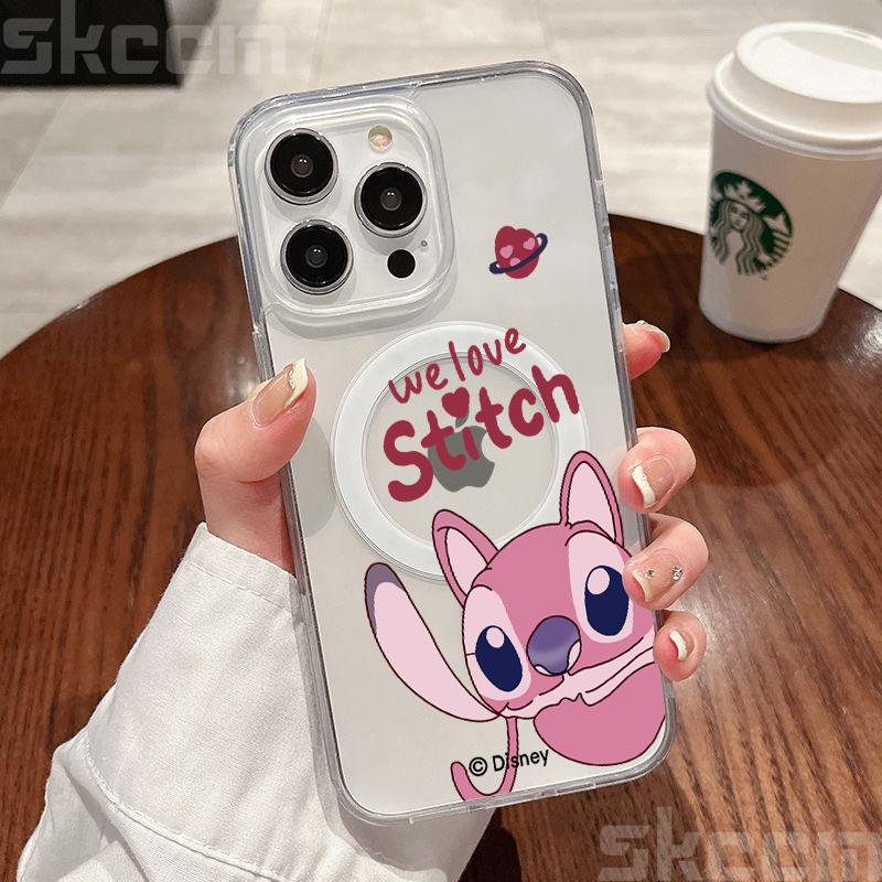 Disney Stitch And Angel Clear Case For Samsung Galaxy S25 S24 S23 S22 S21 Ultra Plus S20 FE For Magsafe Wireless Charging Cover