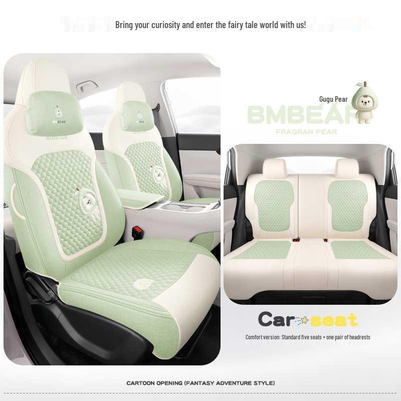 Universal Cartoon Linen Seat Cover for Geely Vision - Full Coverage, All-Season Cushion