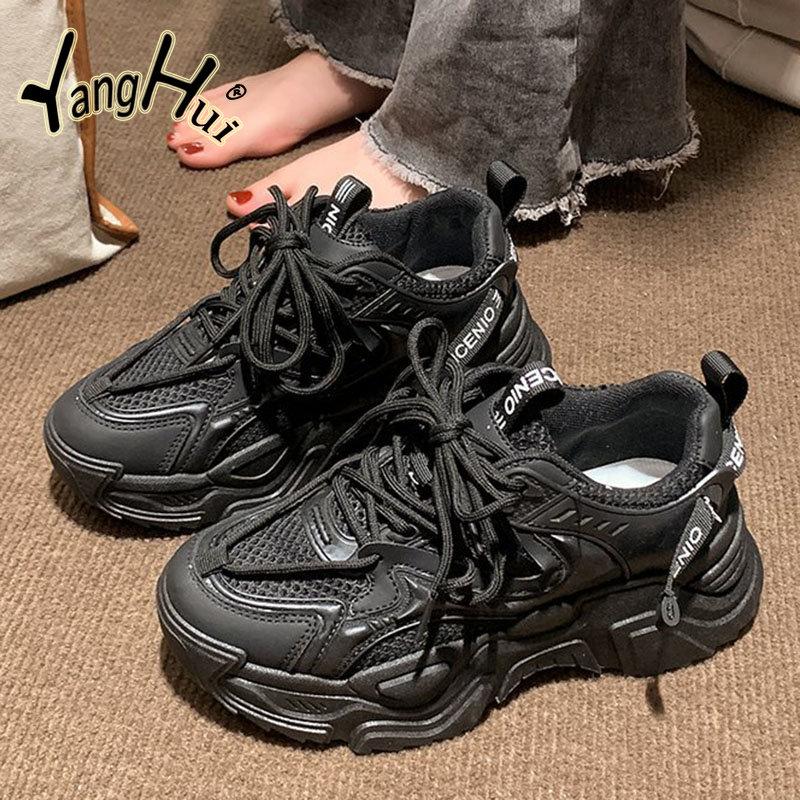 Сетчатые Дышащие Удобные Универсальные Кроссовки Студенческий Стиль 2024 Новая Мода Толстая Подошва Противоскользящие Беговые Спортивные Туфли Лето