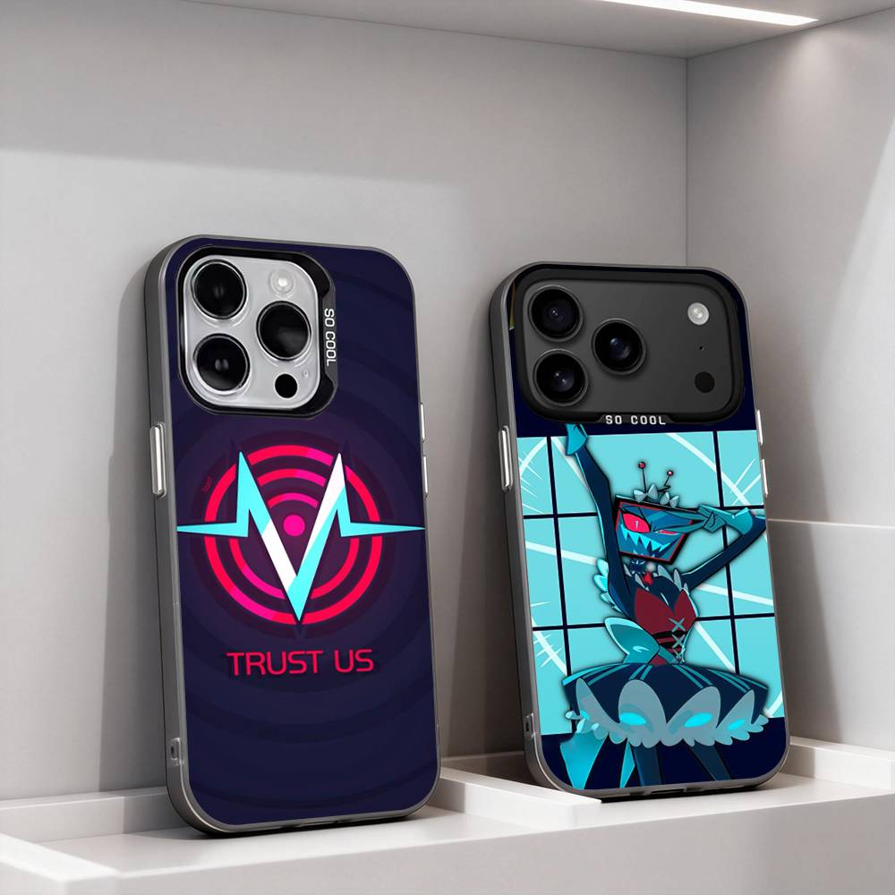 H-Hazbin V-Vox Доверьте нам Чехол для iPhone 11,12,13,14,15,16,17,Pro,Max,Plus,E,Air,Mini Телефон IMD Матовый Черный