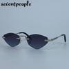 Солнцезащитные очки Polygon без оправы с маленькой оправой Женские Роскошный бренд Винтажные Металлические Шестиугольные Солнцезащитные очки Классические Безоправные Очки UV400
