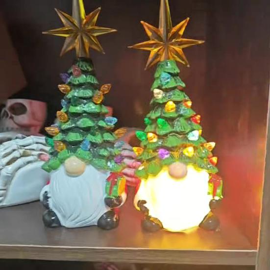 Lighted Up Gnomes Christmas Tree Figurine Small Prelit Faceless Old Man Christmas Tree with Multicolored Light for Home Room Fireplace Tabletop Decor