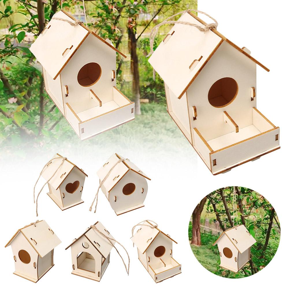 Bird Wood House with Lanyard Outdoor Unfinished DIY Accessory Pet Supplies Hanging Birdhouse for Outside Balcony H6A5