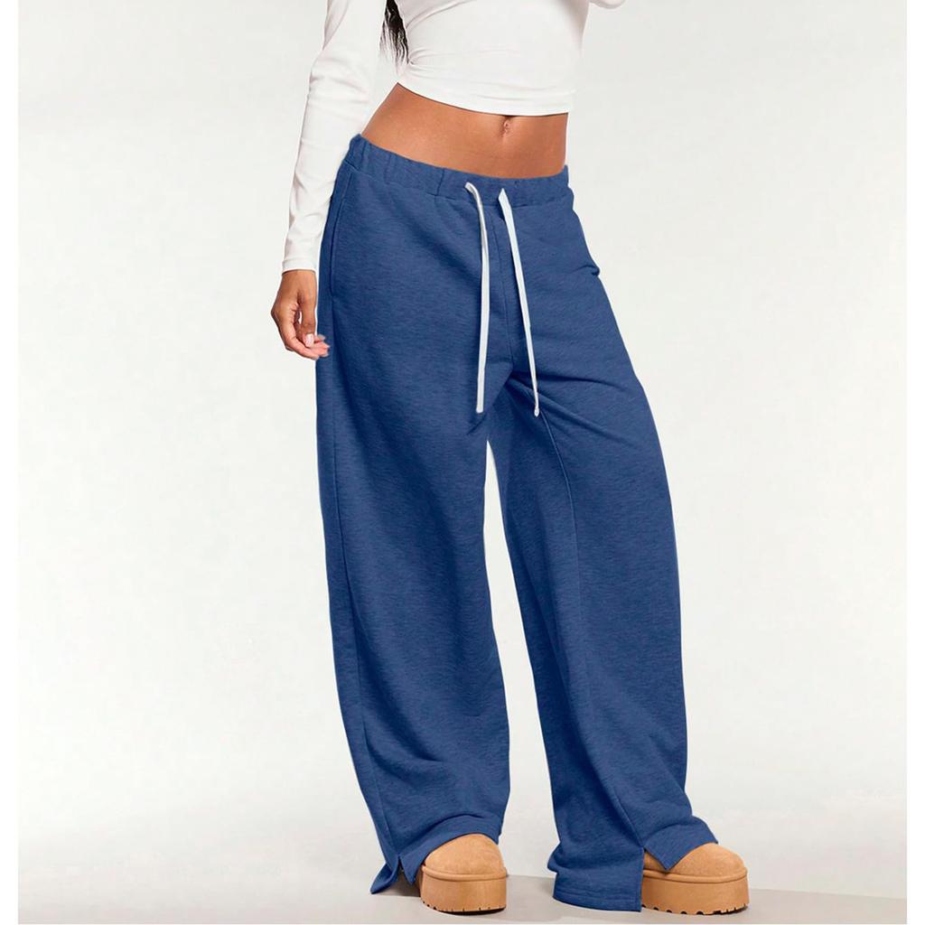 Women's Fashionable Solid Color Elastic Waist Pocket Casual Sports Pants