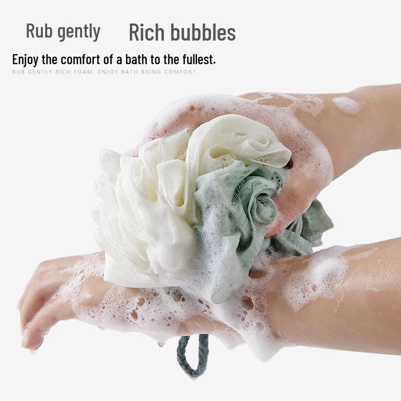 Two-Tone Shower Ball with Lanyard: Soft, Thickened Bath Flower for Rich Lather and Back Scrubbing.