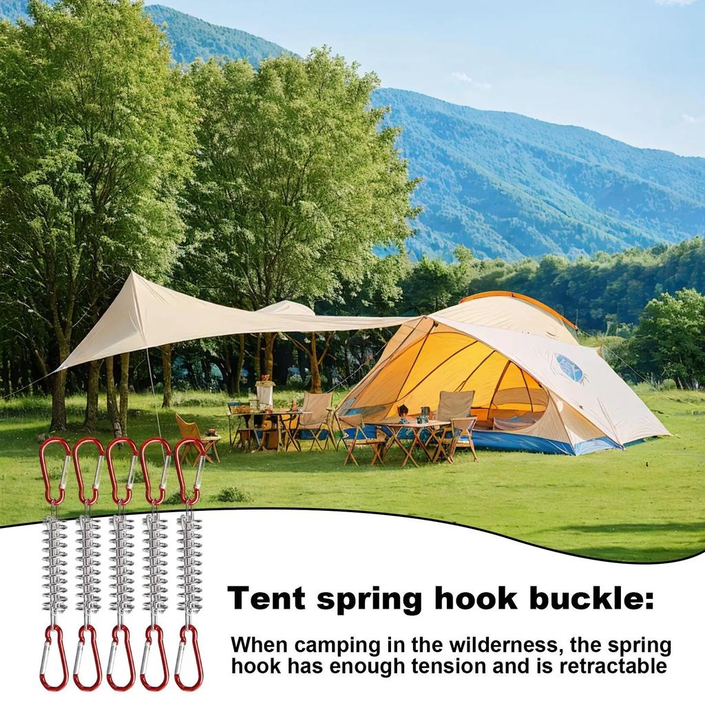 Camping Tent Spring Buckle Set, Tent Spring Porch Swing Spring Buckle, Heavy-Duty Wire Frame Accessory Sunshade Tensioner