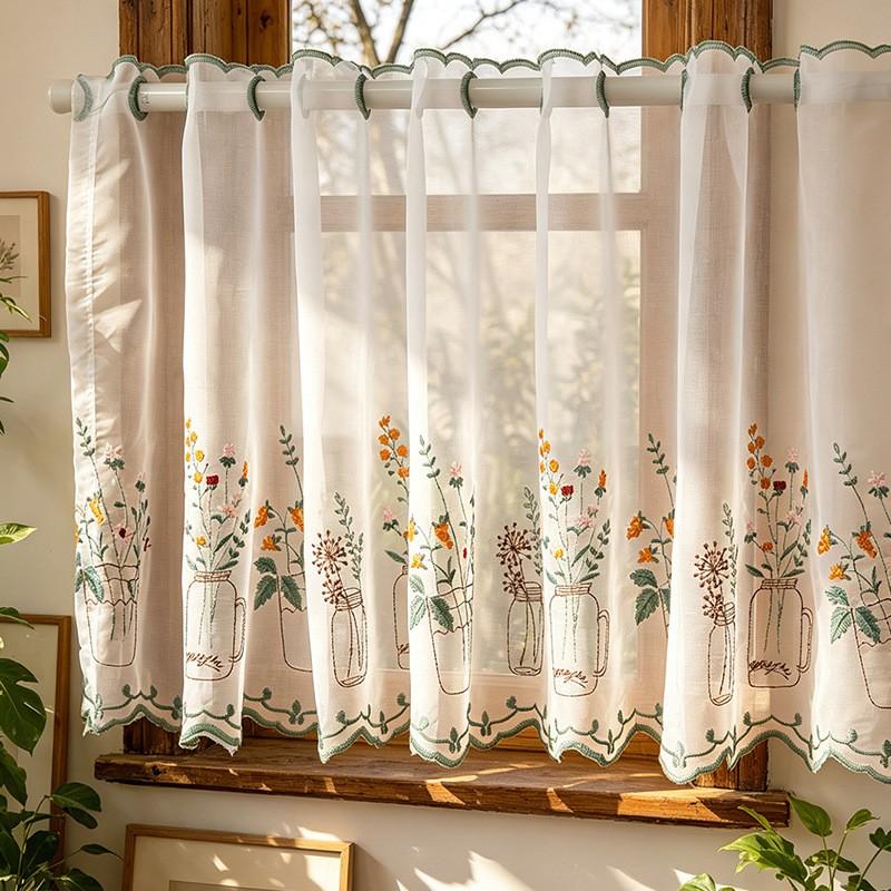 Half-curtain Door Valance American Style Floral Lace Curtain Kitchen Bedroom