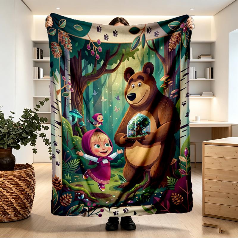 Masha and the Bear Print Blanket - Soft & Comfortable, for Bedroom, Travel, Sofa, Home Decoration - Birthday Christmas Gift for Friend