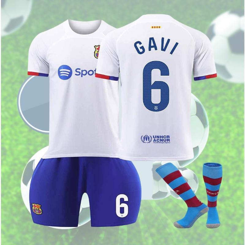 2324 Гостевая футболка Барселоны Месси 8 Педро 9 Левандовски 30 Детская футбольная футболка