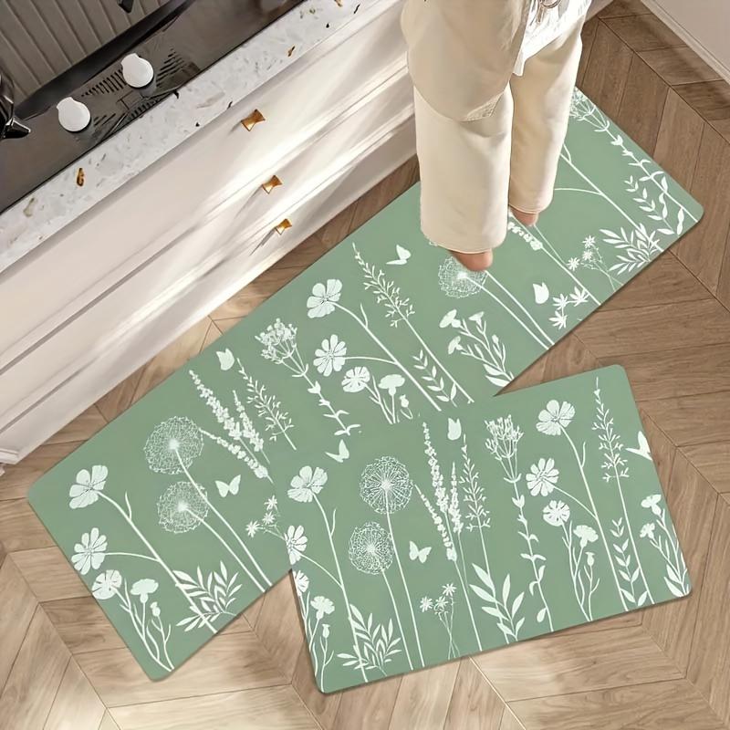 1 шт. анти-усталостные кухонные коврики, минималистский цветочный принт, водонепроницаемый нескользящий толстый мягкий кухонный коврик, прочный, удобный стоячий коврик для кухни
