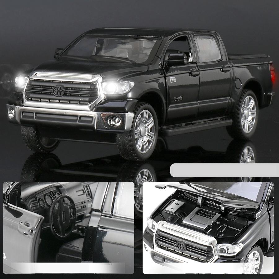 1/32 TOYOTA Tundra TRD Pickup Diecast Toy Модель игрушечного грузовика Миниатюрная откидная дверь Открывающаяся коллекция со звуком и светом Подарок для мальчика