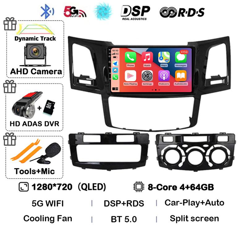 Android 14 Carplay Auto Для Toyota Fortuner HILUX Revo Vigo 2007-2010 2011 2012-2014 2015 Автомагнитола Мультимедийный плеер GPS Стерео