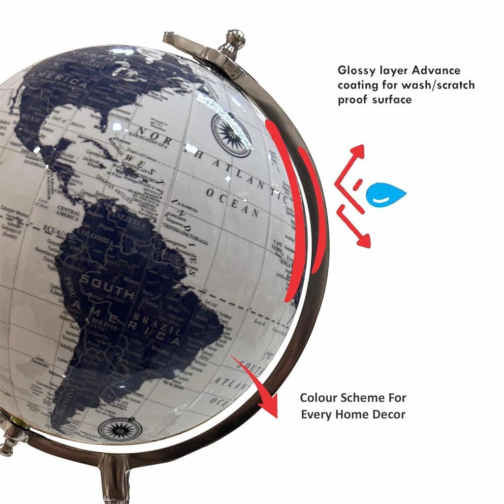 Educational and Antique Blue Wooden Tripod for Home Decor World Globe Up To Date Map, Office Decor, Gift Item, Showpiece