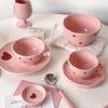 Salad Bowl Pink Heart Pattern Ceramic Plate Coffee Cup Children Dessert Bowl Household Cute Dinner Plates Restaurant Tableware