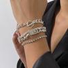 Full Diamond Snap Cuban Chain Hollow Bracelet Set Female, Punk Stacked Chain Jewelry