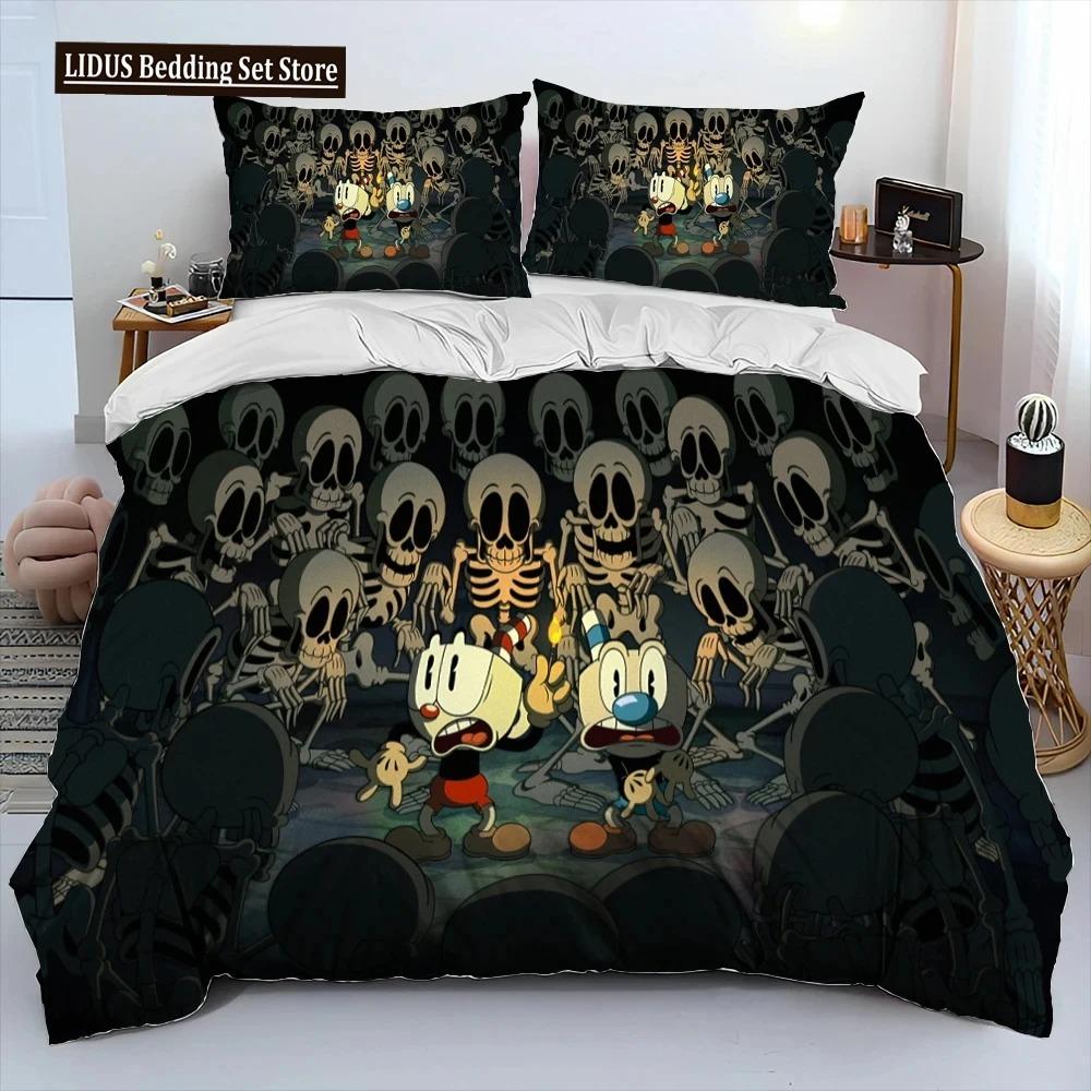 Cuphead И Mugman, Игра Геймер Комплект Постельного Белья Одеяло, Пододеяльник Комплект Постельного Белья Наволочка, Комплект Постельного Белья размера Кинг/Квин для Мальчиков