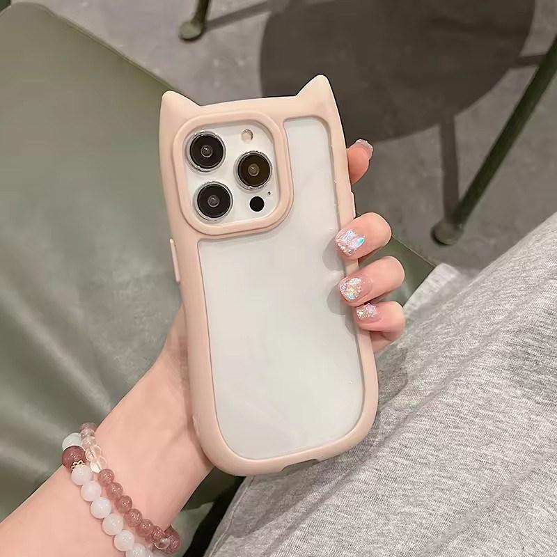 Милый 3D Чехол с кошачьими ушками, прозрачный, для iPhone 17 Air 16 15 14 Plus 13 12 11 Pro Max, мультяшный, милый, противоударный, прозрачный чехол