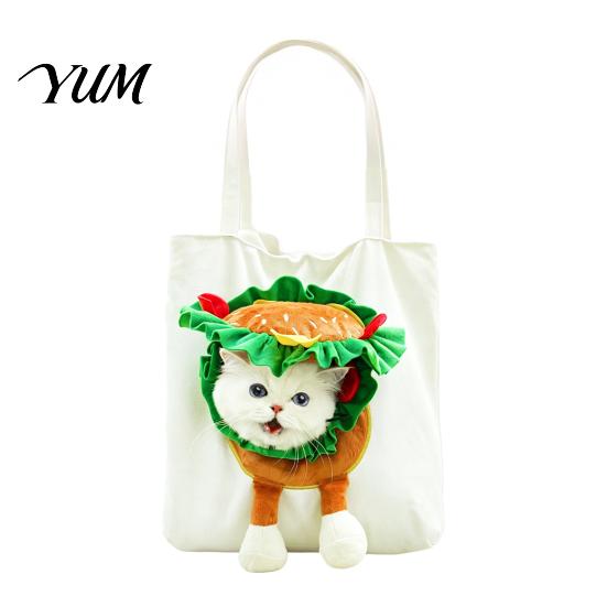 Hands Free Pet Travel Bag Carrying with Head Hole, Plush Lion Rabbit Pig Cat Tote, Breathable Canvas Single Shoulder Pouch for Small Cats and Dogs