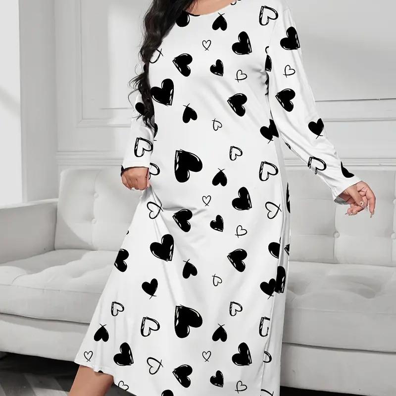 GMXIA Женская мода на лето и весну с леопардовым принтом и сердцем-бабочкой с длинным рукавом и круглым вырезом, свободные повседневные ночные рубашки