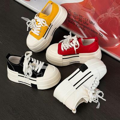 Маленькие парусиновые туфли на толстой подошве, увеличивающие рост, женские, летние 2025, тонкие, легкие и дышащие, повседневные, универсальные, маффины, маленькие белые туфли