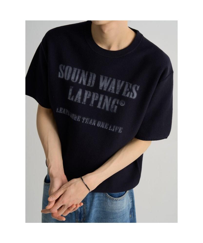 8SECONDS Printed Lettering Short Sleeve Knit - Black
