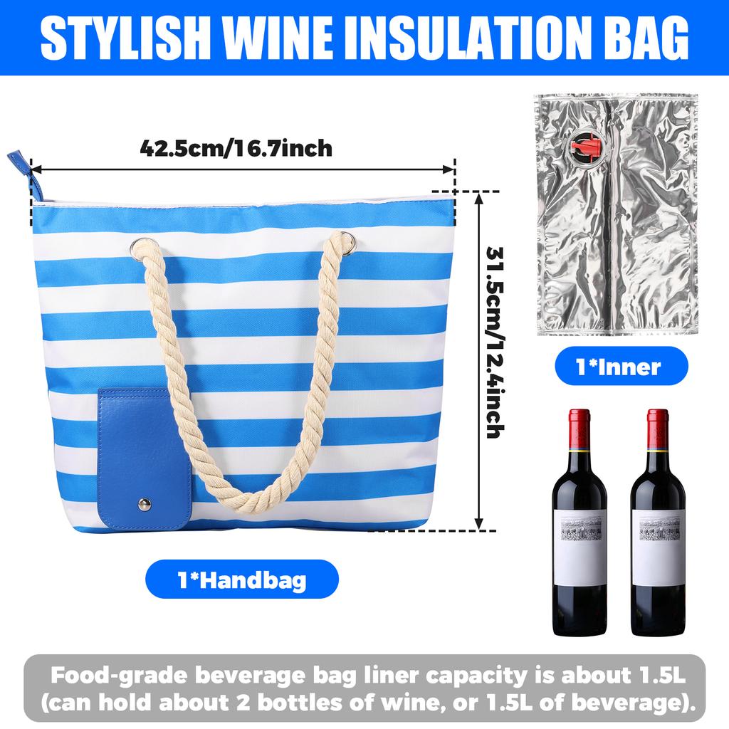 Beach Wine Tote Bag Wine Cooler Bag Leakproof Insulated Purse Carrier Portable Detachable Liner Wine Cooler Bag for Travel