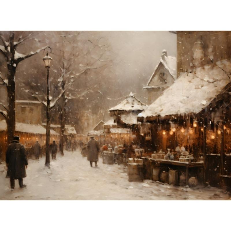 Vintage Winter/Christmas Ski Snow Rural Landscape Art Poster Canvas Painting Wall Print Picture for Living Room Home Decor