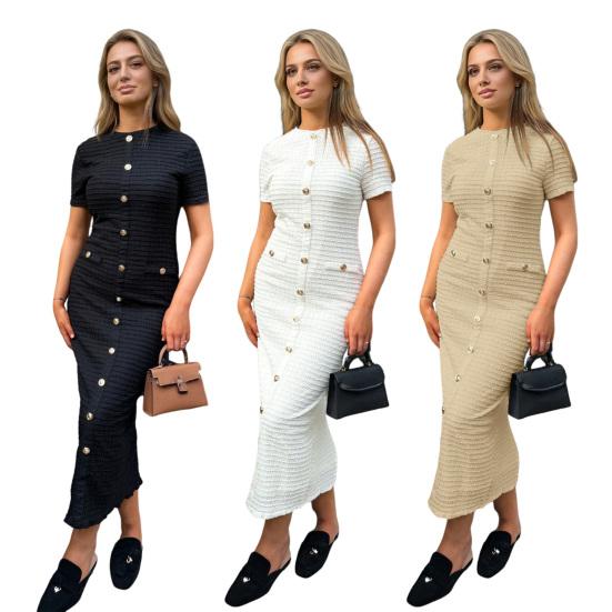 Женское вязаное макси-платье на пуговицах с коротким рукавом и круглым вырезом, прямое платье, официальное платье для гостей на свадьбу, вечеринки, коктейльное платье