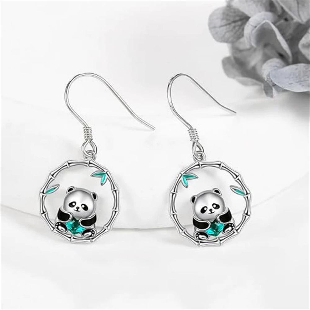 Charm Female Panda Animal Drop Earrings Cute Trendy Bridal Silver Color Dangle Wedding For Women