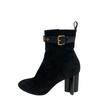 Замшевые ботильоны на каблуке Suede Silhouette Line черного цвета, замша, б/у