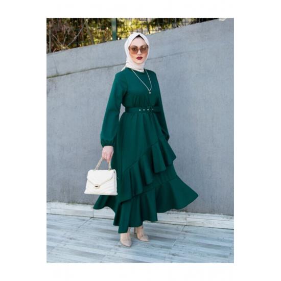 Платье-хиджаб с многослойным поясом и эластичными рукавами Volan