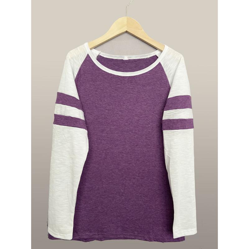 Весенне-осенняя женская блузка, модная трехцветная полосатая футболка с длинными рукавами и круглым вырезом, топы с цветными блоками