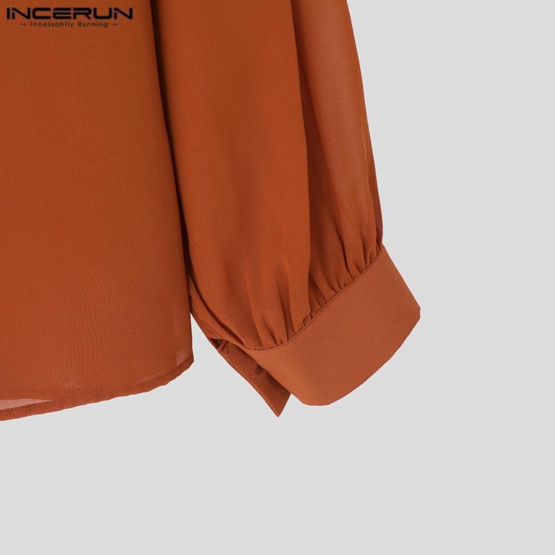 INCERUN Мужские рубашки с длинным рукавом и лацканами на пуговицах из сетки