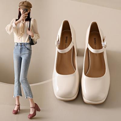 Женские корейские женские лакированные туфли на высоком каблуке, педикюрные неглубокие сандалии на толстом каблуке