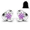 Zoomers Earrings Ladies Heart Motif Diamond Purple Zirconia Silver 925 Compatible with Metal Allergies 3 Claws Simple Smaller South Korea Formal