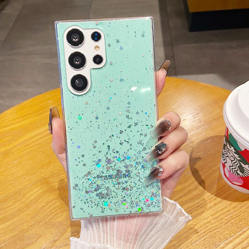 Shiny Glitter Drop Glue Clear Case Shell For Samsung Galaxy S25 Ultra S24 FE S23 Plus S22 A16 A56 A06 A55 A35 Transparent Shockproof Slim Phone Cover