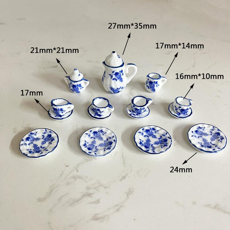 1 Set 15Pcs Miniature Tableware Ceramic Tea Set Dollhouse Playhouse Toys Pocket Mini Tea Set Mini Food Toys Gift
