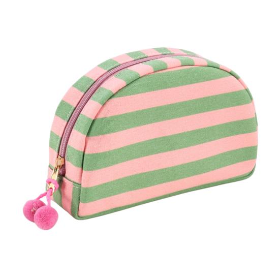 Косметичка в полоску из ракушки, холщовая, дорожная, органайзер для макияжа, портативная, милая косметичка с помпонами для женщин и девочек.