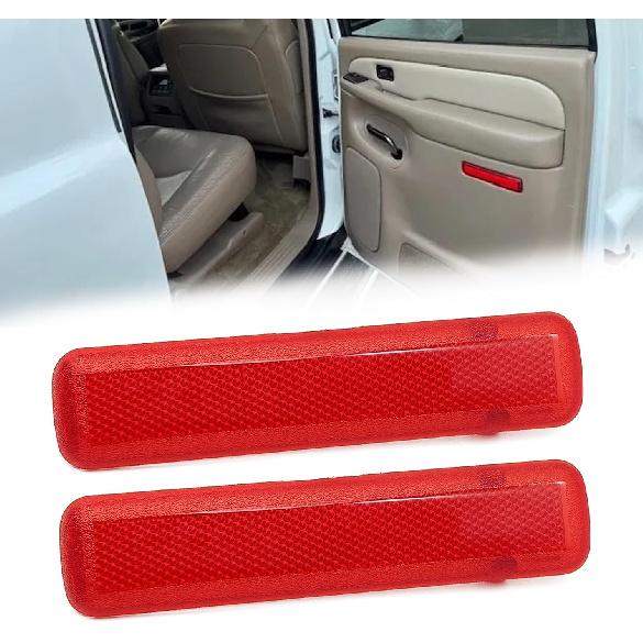 1 Pair Rear Left Driver and Right Passenger Side Door Red Reflector Panel, Safety Alert Light Cover, Compatible with Chevrolet GMC Yukon 2003-2007,