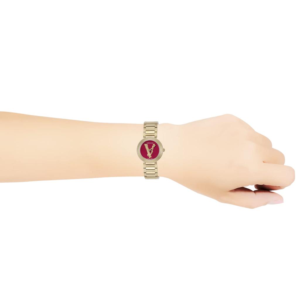 Versace Часы Virtus Mini Venus Mini Красный Циферблат Нержавеющая Сталь Сапфировое Стекло Кварц 28ММ Швейцарские Часы VET300321 Женские Золотые [Товар]