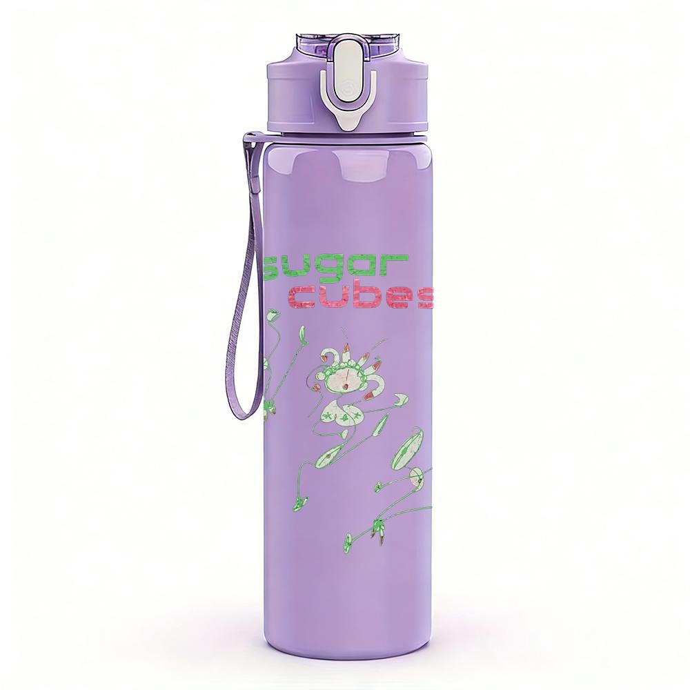 1PC Light green leaf nature sketch print 750ml colorful plastic sports water bottle leakproof pop lid with straw for outdoor office home use