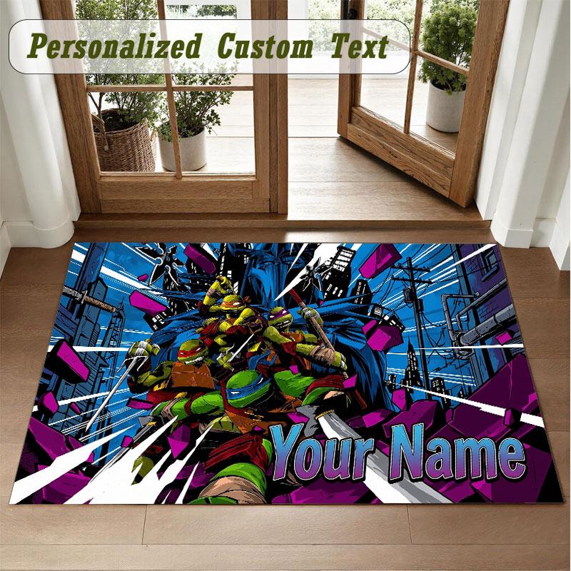 Crystal Velvet Square Rug Custom NameTeenage Mutant Ninja Turtles Pattern Non Slip Home Floor Decor Rug