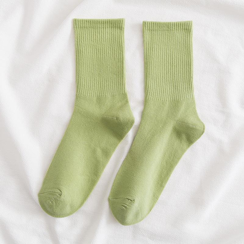 Colorful Women's Medium-Tube Cotton Socks - Trendy Macaron Candy Colors for Spring and Autumn