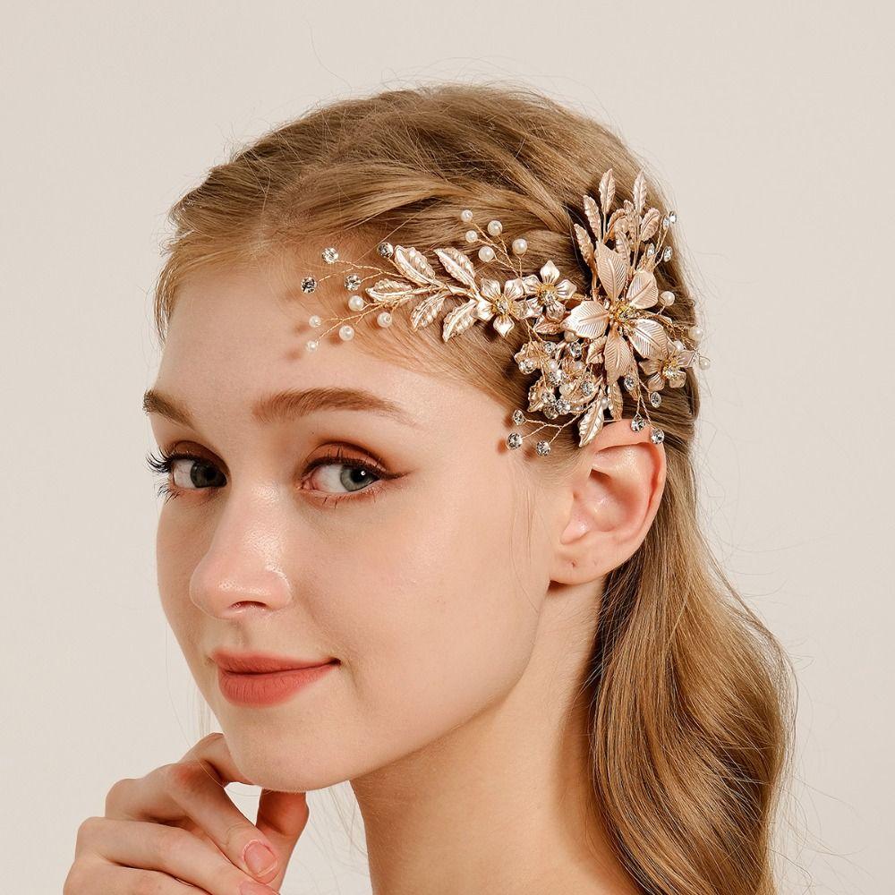 Pearl Bride Hairpin Silk Flower Wedding Headdress Exquisite Bridal Hair Clip  Banquet Dancing Party