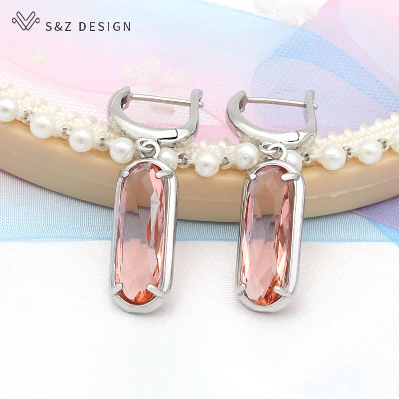 Classic Elegant Oval Egg Shape Cubic Zirconia Drop Earrings For Women Girl Wedding Party Fashion Jewelry Rose Gold Color Eardrop