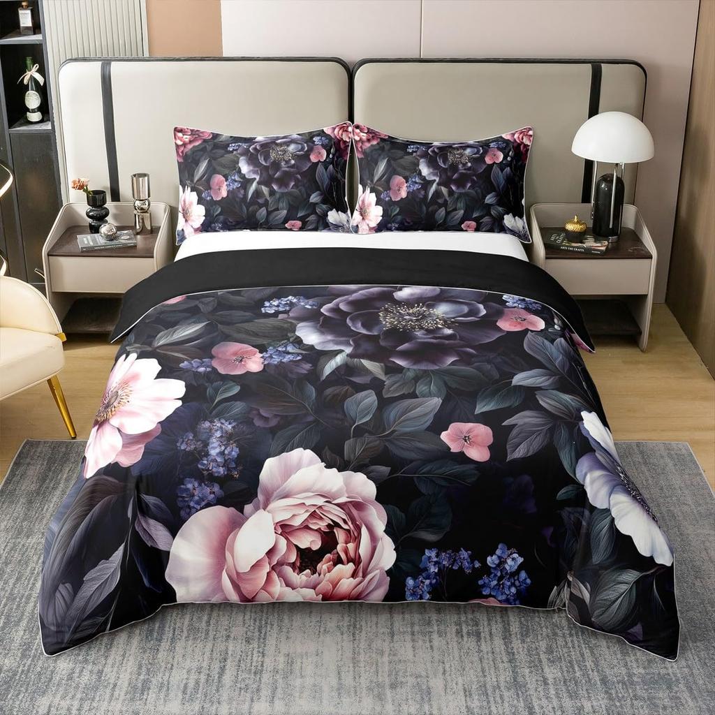 Пододеяльник Квин с цветочным принтом для подростков и взрослыхРетро цветы листья Покрывало для одеялаНабор постельного белья с масляной живописьюСадовая дикая природа Постельный набор