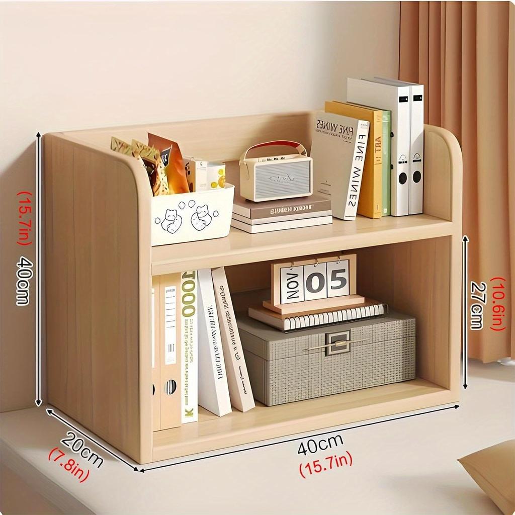 2-Tier Wooden Desktop Organizer - Multipurpose Countertop Storage for Books/Decor, Sturdy 2-Shelf Desk Organizer with Drawer
